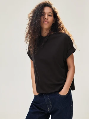 Bershka Koszulka Boxy Z Krótkim Rękawem Kobieta Czarny