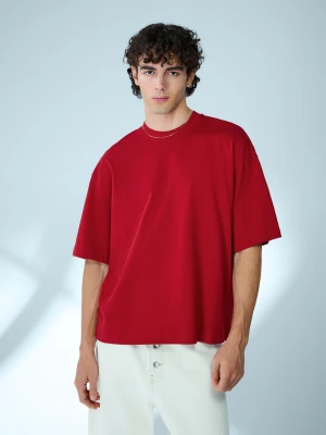 Bershka Koszulka Boxy Z Krótkim Rękawem Mężczyzna Koralowy