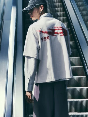 Bershka Koszulka Boxy Z Krótkim Rękawem Out Of Core Mężczyzna Popielaty