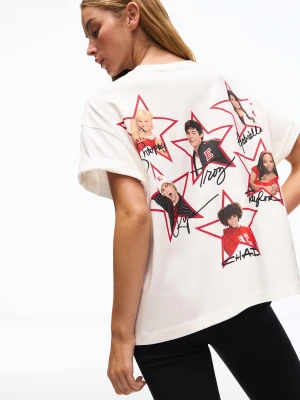 Bershka Koszulka Boxy Z Nadrukiem High School Musical Kobieta Biały Złamany