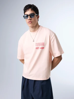 Bershka Koszulka Boxy Z Napisem Street Mężczyzna Różowy