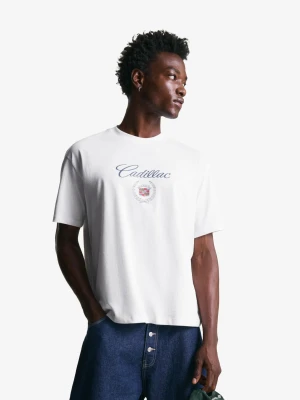 Bershka Koszulka Cadillac Z Krótkim Rękawem I Nadrukiem Mężczyzna Biały