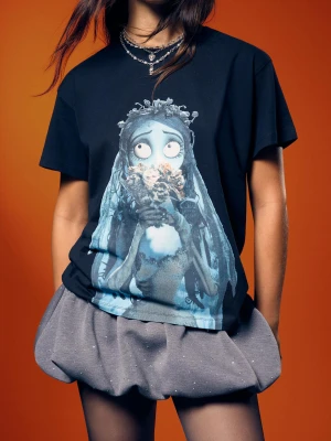 Bershka Koszulka Corpse Bride Z Krótkim Rękawem I Nadrukiem Kobieta Czarny