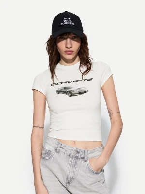Bershka Koszulka Corvette Z Krótkim Rękawem Kobieta Biały