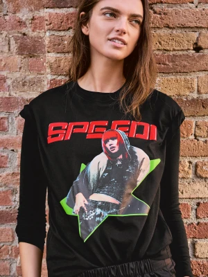 Bershka Koszulka Gładka Speedi Z Krótkim Rękawem I Nadrukiem Kobieta Czarny