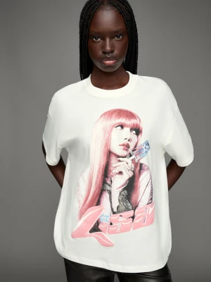 Bershka Koszulka Gładka Z Krótkim Rękawem I Nadrukiem Kobieta Biały Złamany