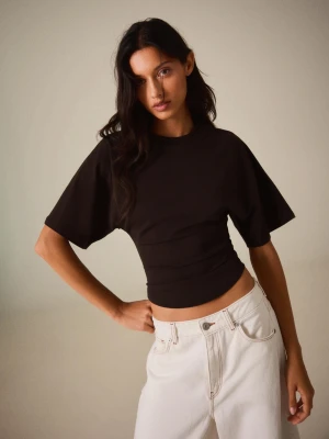 Bershka Koszulka Gorsetowa Z Krótkim Rękawem Kobieta Brązowy