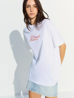 Bershka Koszulka Hannah Montana Z Krótkim Rękawem I Nadrukiem Kobieta Biały Złamany