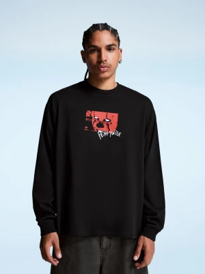 Bershka Koszulka It Z Długim Rękawem I Nadrukiem Mężczyzna Czarny