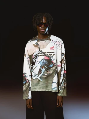 Bershka Koszulka Jt Racing Honda Z Długim Rękawem I Siateczkowym Nadrukiem Mężczyzna Wielokolorowy