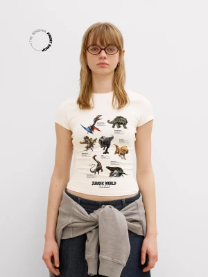 Bershka Koszulka Jurassic World Z Krótkim Rękawem Kobieta Biały Złamany