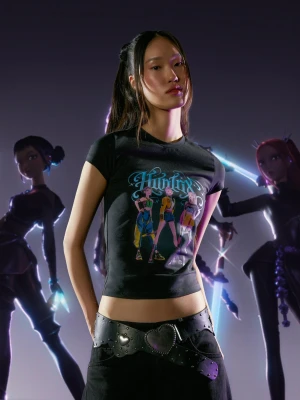 Bershka Koszulka Kpop Demon Hunters Huntr/X Z Krótkim Rękawem I Nadrukiem Kobieta Szary