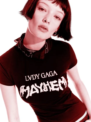 Bershka Koszulka Lady Gaga Z Krótkim Rękawem I Nadrukiem Kobieta Czarny