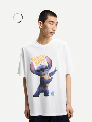 Bershka Koszulka Lilo I Stitch Z Krótkim Rękawem Z Filtrem Cyfrowym Mężczyzna Biały