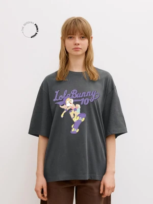 Bershka Koszulka Looney Tunes Z Krótkim Rękawem Kobieta Ciemnoszary