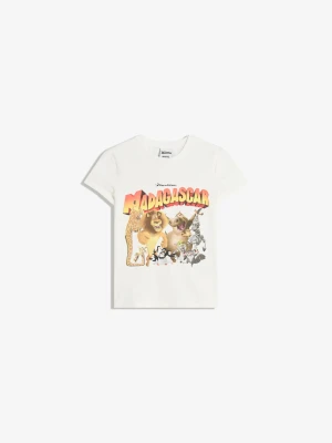 Bershka Koszulka Madagascar Z Krótkim Rękawem Kobieta Biały Złamany