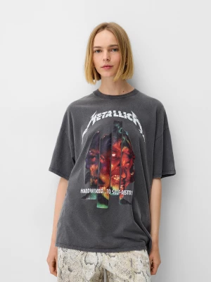 Bershka Koszulka Metallica Z Krótkim Rękawem Kobieta Szary