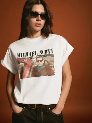 Zdjęcie produktu Bershka Koszulka Michael Scott The Office Z Krótkim Rękawem I Nadrukiem Kobieta Biały Złamany