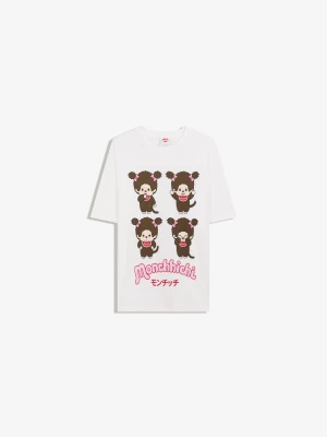 Bershka Koszulka Monchhichi Z Krótkim Rękawem I Nadrukiem Kobieta Biały Złamany