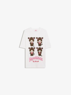 Bershka Koszulka Monchhichi Z Krótkim Rękawem I Nadrukiem Kobieta Biały Złamany