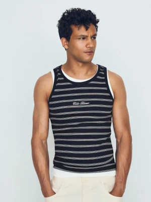 Zdjęcie produktu Bershka Koszulka Na Ramiączkach Rib W Kontrastowe Paski Mężczyzna Granatowy
