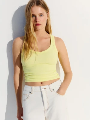 Bershka Koszulka Na Ramiączkach Z Dekoltem W Serek Kobieta Żółty