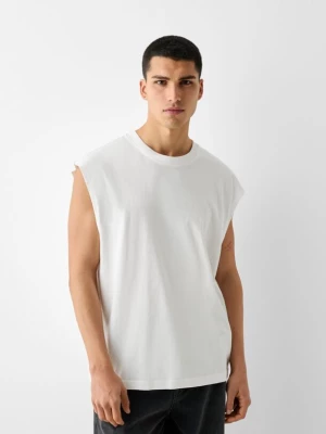 Bershka Koszulka Oversize Bez Rękawów Mężczyzna Biały Złamany