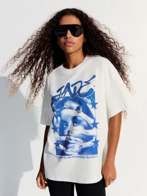 Bershka Koszulka Oversize Jade Kobieta Biały Złamany