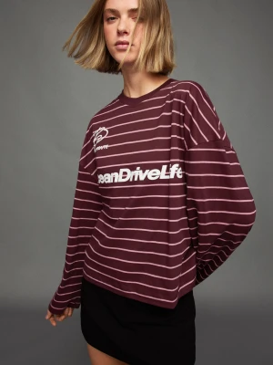 Bershka Koszulka Oversize Z Długim Rękawem I Nadrukiem Kobieta Bordowy