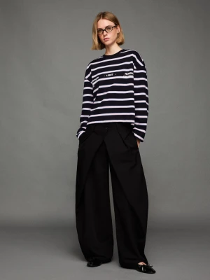 Bershka Koszulka Oversize Z Długim Rękawem I Nadrukiem Kobieta Czarny