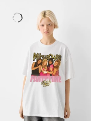 Bershka Koszulka Oversize Z Krótkim Rękawem Cheetah Girls Kobieta Biały