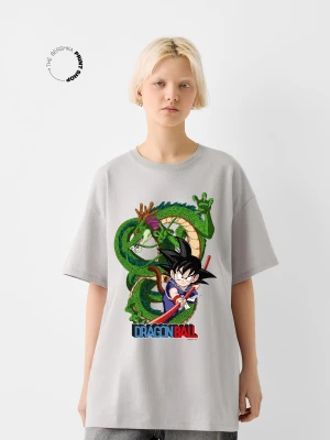 Bershka Koszulka Oversize Z Krótkim Rękawem Dragon Ball Kobieta Szary