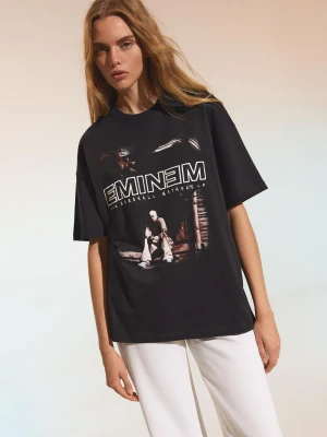 Bershka Koszulka Oversize Z Krótkim Rękawem Eminem Kobieta Szary