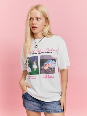 Bershka Koszulka Oversize Z Krótkim Rękawem I Nadrukiem Barbie Kobieta Kremowy