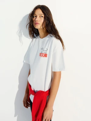 Zdjęcie produktu Bershka Koszulka Oversize Z Krótkim Rękawem I Nadrukiem Kobieta Biały Złamany