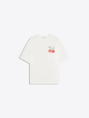 Bershka Koszulka Oversize Z Krótkim Rękawem I Nadrukiem Kobieta Biały Złamany