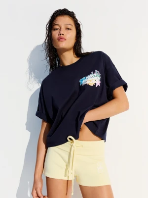 Zdjęcie produktu Bershka Koszulka Oversize Z Krótkim Rękawem I Nadrukiem Kobieta Granatowy
