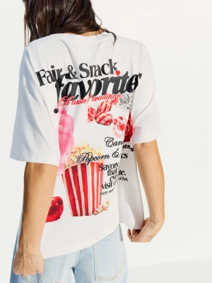 Bershka Koszulka Oversize Z Krótkim Rękawem Kobieta Biały Złamany