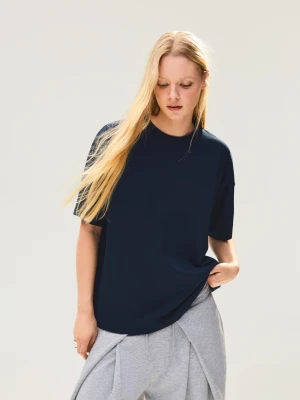 Bershka Koszulka Oversize Z Krótkim Rękawem Kobieta Granatowy