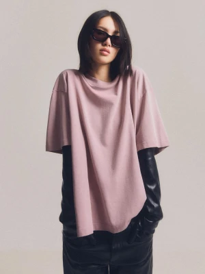 Bershka Koszulka Oversize Z Krótkim Rękawem Kobieta Różowy