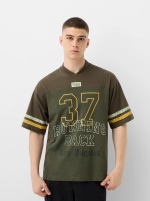 Bershka Koszulka Oversize Z Krótkim Rękawem Mężczyzna Khaki