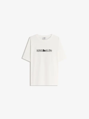 Bershka Koszulka Oversize Z Krótkim Rękawem Z Nadrukiem „Kevin Sam W Domu” Kobieta Biały Złamany