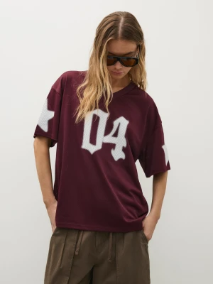 Bershka Koszulka Oversize Z Nadrukiem Kobieta Bordowy
