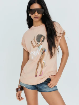 Zdjęcie produktu Bershka Koszulka Oversize Z Nadrukiem Tyla Kobieta Wielbłądzi