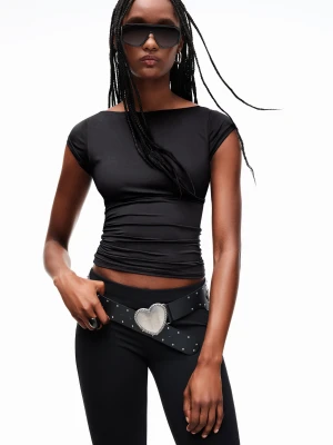 Bershka Koszulka Poliamidowa Z Krótkim Rękawem Kobieta Czarny