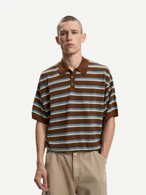 Bershka Koszulka Polo W Paski Mężczyzna Brązowy