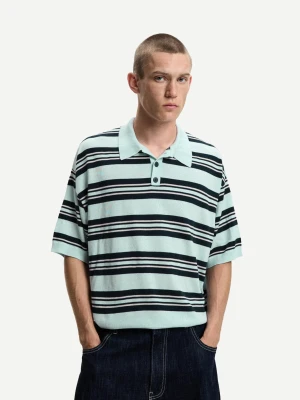 Bershka Koszulka Polo W Paski Mężczyzna Jasnoniebieski