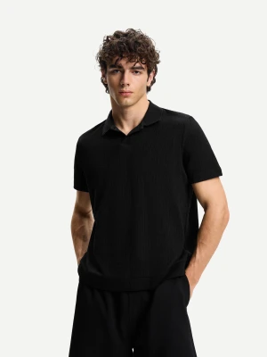 Bershka Koszulka Polo Z Fakturą Mężczyzna Czarny