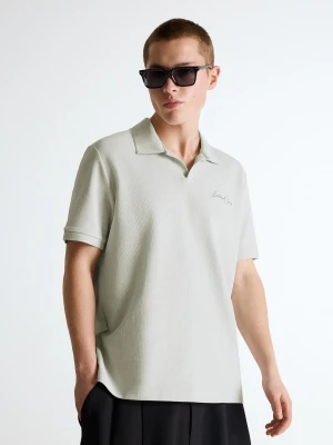 Bershka Koszulka Polo Z Krótkim Rękawem I Haftem Mężczyzna Popielaty