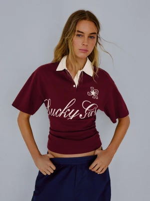 Bershka Koszulka Polo Z Krótkim Rękawem I Nadrukiem Kobieta Bordowy